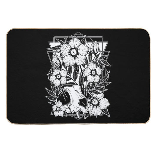 Cat Skull And Pretty Flowers  Pet-Safe Bath Mat