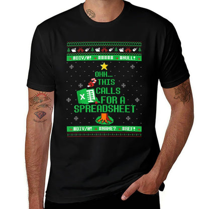 Oh This Calls for A Spreadsheet Christmas Excel Ugly Sweater  Rolled Sleeves T-Shirt