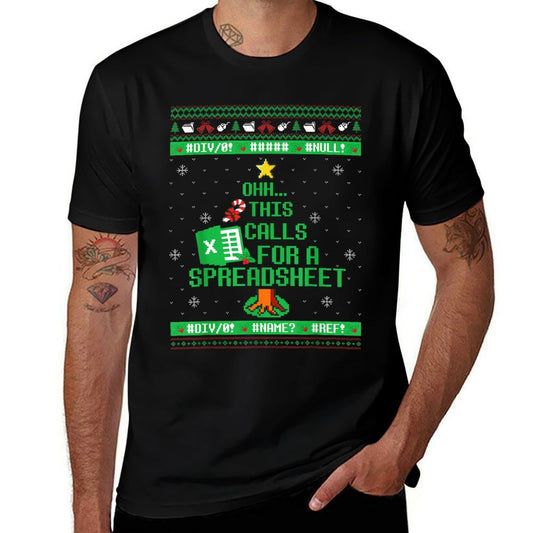 Oh This Calls for A Spreadsheet Christmas Excel Ugly Sweater  Rolled Sleeves T-Shirt