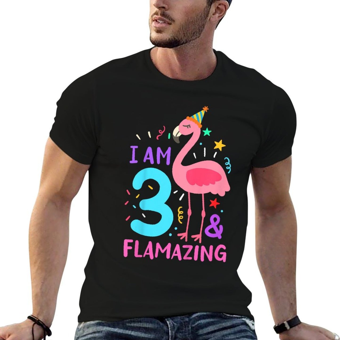 Kids 3rd Birthday Flamingo Three Years Old  Summer-ready Fabric T-Shirt