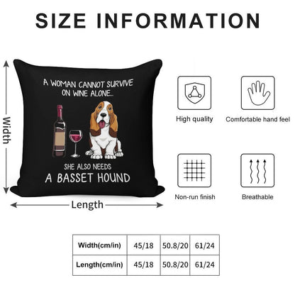 Basset Hound And Wine Funny Dog Soft Easy Maintenance Throw Pillow