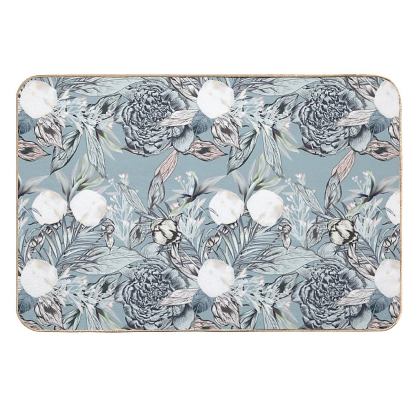 Peony And Palms Leaves Tropical Pattern  Repositionable Bath Mat