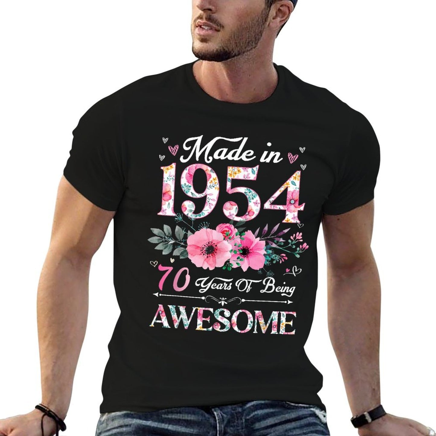 70 Year Old Made In 1954 Floral 70th Birthday Women  Vintage-inspired T-Shirt