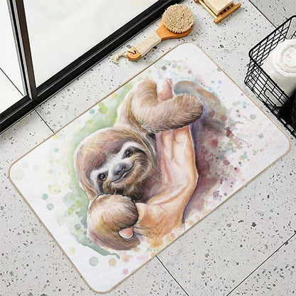 Baby Sloth Watercolor Painting, Cute Baby Animals Print Durable Bath Mat