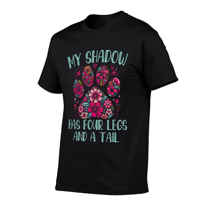 My Shadow Has Four Legs And A Tail Floral Paw Pattern  Ribbed Collar T-Shirt