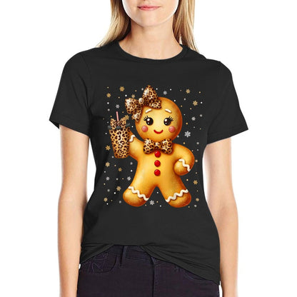 Cute Gingerbread Leopard Coquette Christmas Xmas Girl Women  Affordable Price T-Shirt