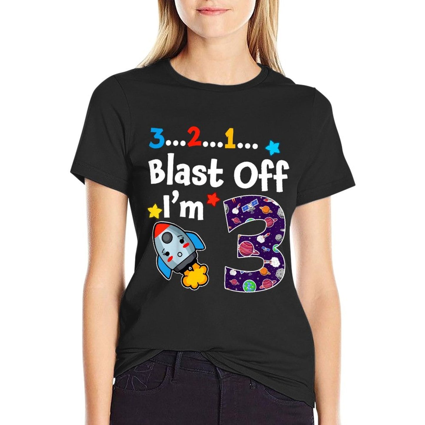 Blast Off I'm 3 Years Old 3rd Birthday Spaceship Astronaut  Eco-friendly Material T-Shirt