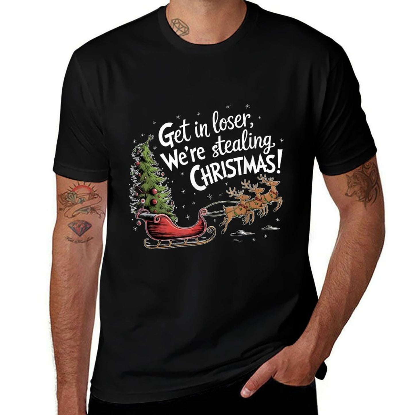 Get In Loser Were Stealing Christmas, Funny Christmas  Trendy Pattern T-Shirt