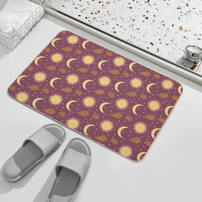 Purple Yellow Brown And Pink Sun And Moon Print  Easy To Clean Bath Mat