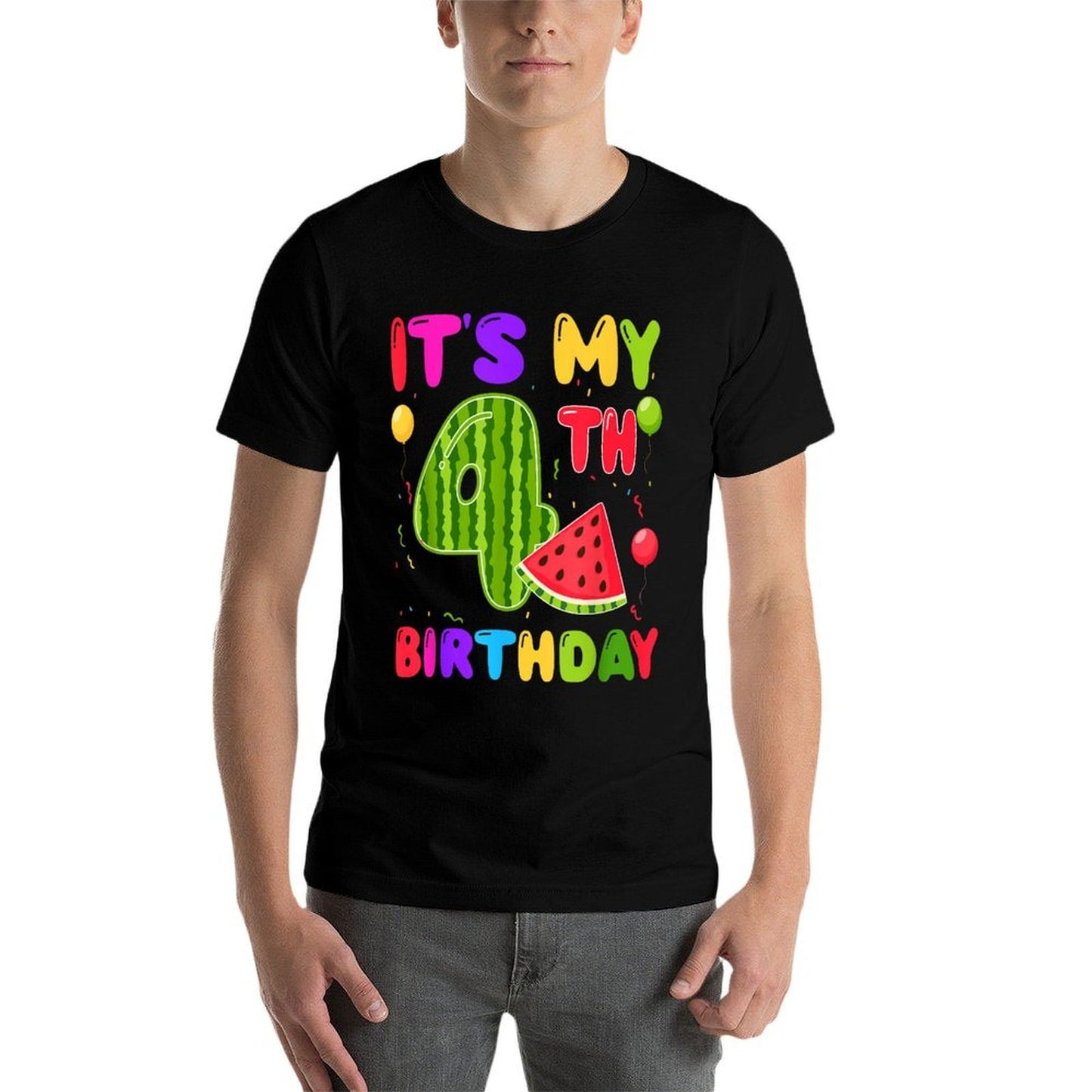 It's My 4th Birthday WaterMelon Lover 4th Birthday Party  Rolled Sleeves T-Shirt
