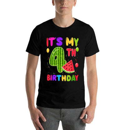 It's My 4th Birthday WaterMelon Lover 4th Birthday Party  Rolled Sleeves T-Shirt