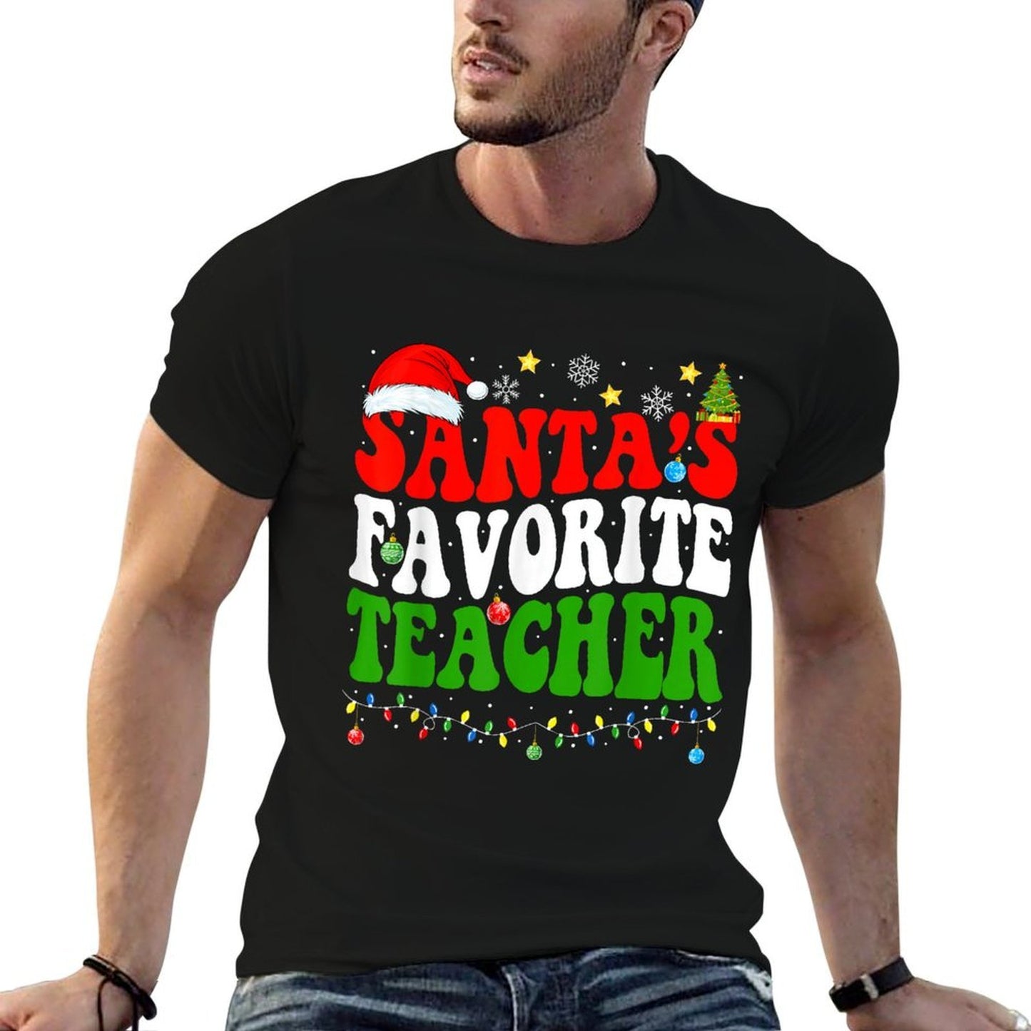 Santas Favorite Teacher Christmas Teacher Xmas Teachers  Relaxed-fit T-Shirt