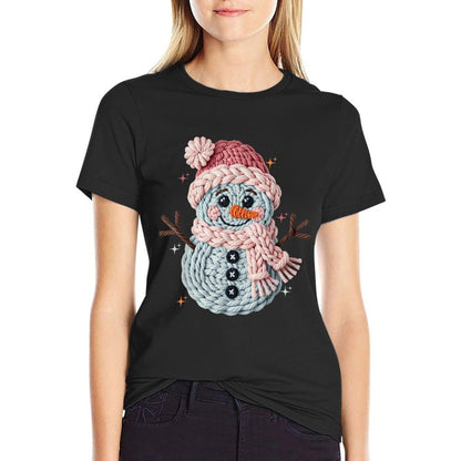 Christmas Crochet Faux Yarn Crochet Snowman Funny Gift  Tagless Design T-Shirt