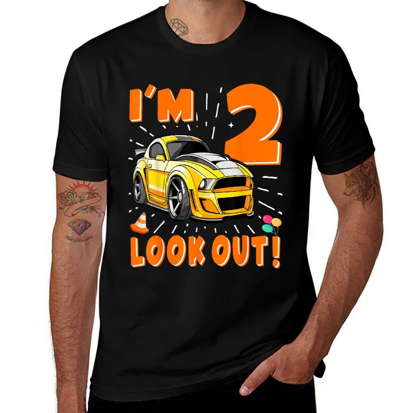 Two 2nd Birthday Boy Race Car 2 Years Old Car Racing  Fade-proof Color T-Shirt