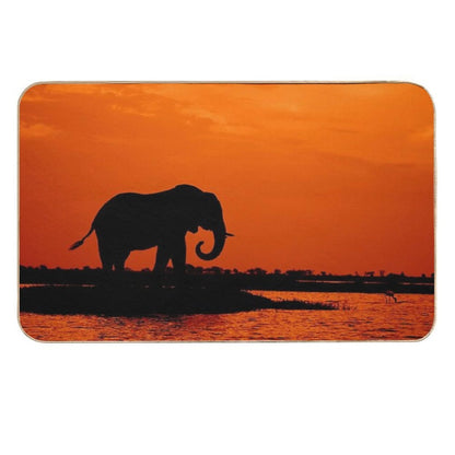 Elephant Silhouette in The Sunset  Anti-Trip Bath Mat