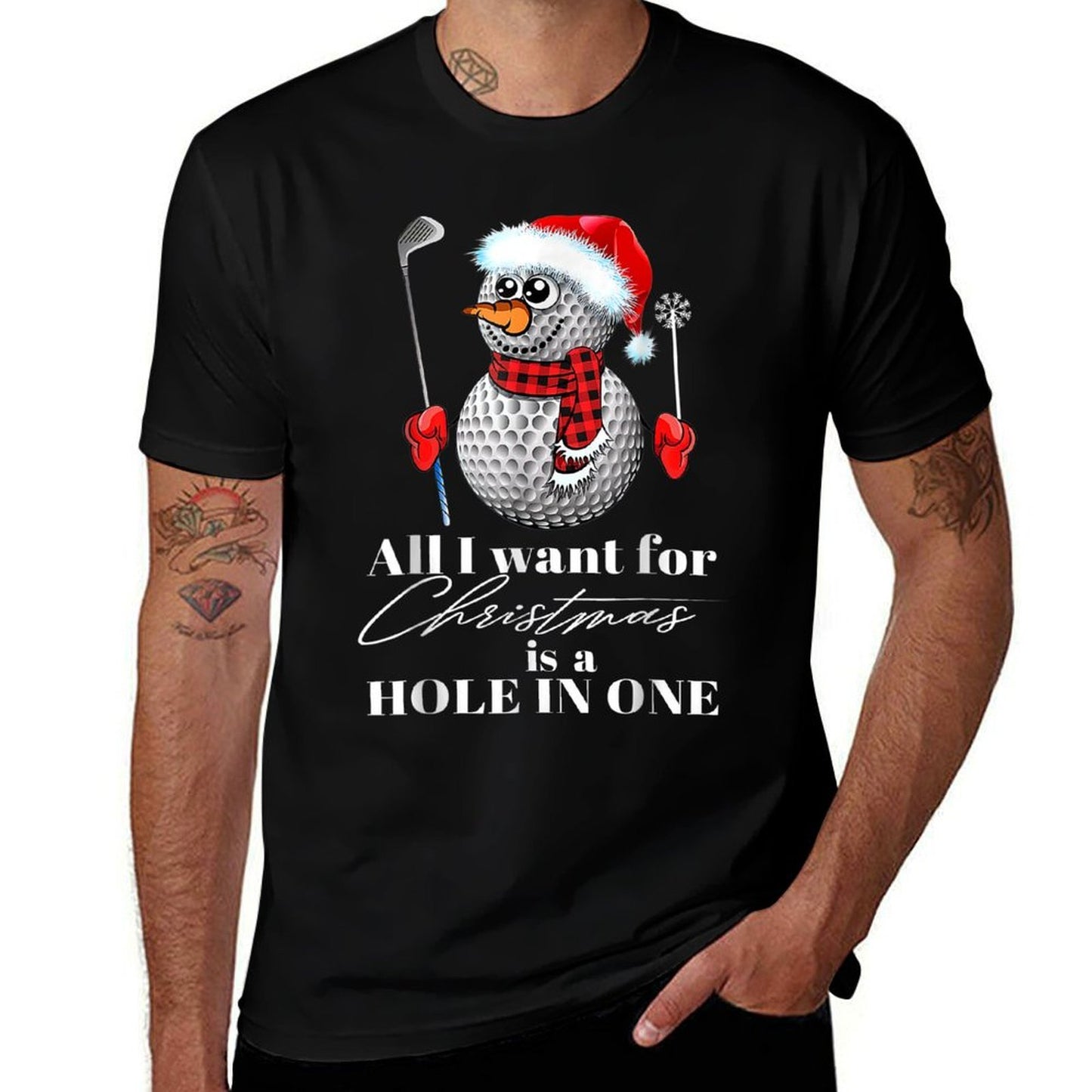 I Want For Christmas Is A Hole In One Golfs Ball Snowman Fun  Heathered Texture T-Shirt