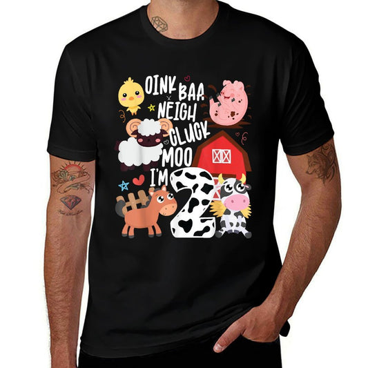 Oink Baa Neigh Cluck Moo I'm Two 2 Farmer 2nd Birthday Farm  Stretchy T-Shirt