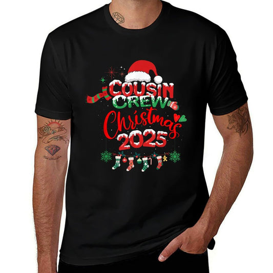 Merry Christmas Cousin Crew 2025 Family Matching Xmas 2025  Ribbed Collar T-Shirt