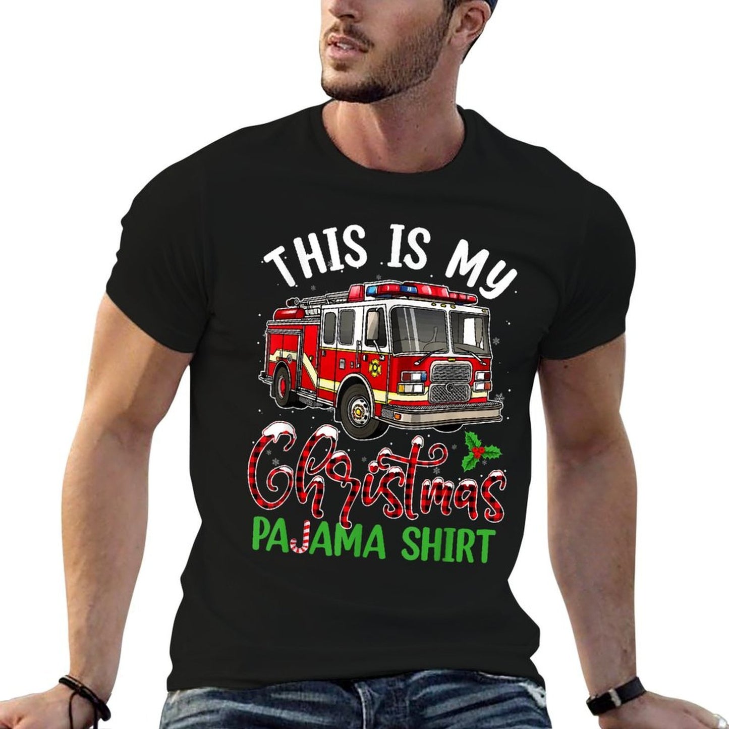 This Is My Christmas Pajama Fire Truck Firefighter Men  Vintage-inspired T-Shirt