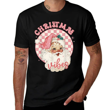 Christmas Vibes Pink Santa Claus Disco Vintage Xmas Holiday Comfortable T-Shirt
