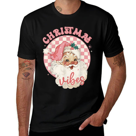Christmas Vibes Pink Santa Claus Disco Vintage Xmas Holiday Comfortable T-Shirt