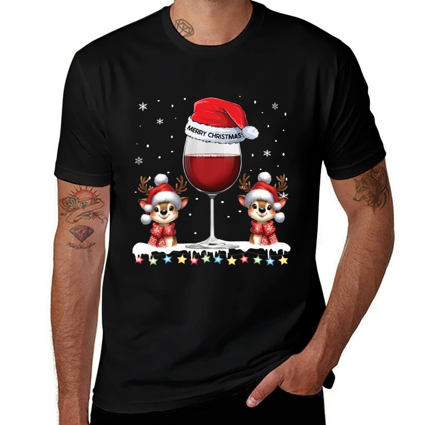 Glass Of Red Wine Funny Reindeer Christmas Men Christmas  Soft T-Shirt