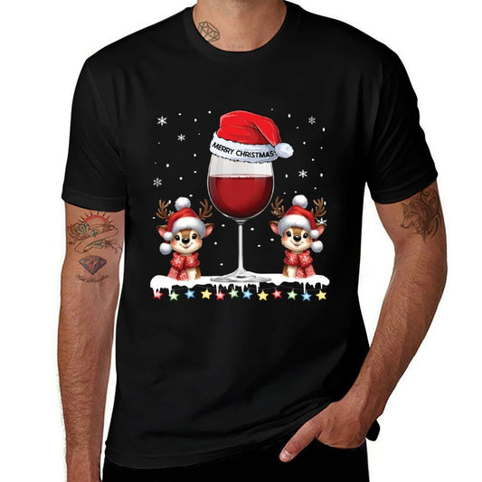 Glass Of Red Wine Funny Reindeer Christmas Men Christmas  Soft T-Shirt