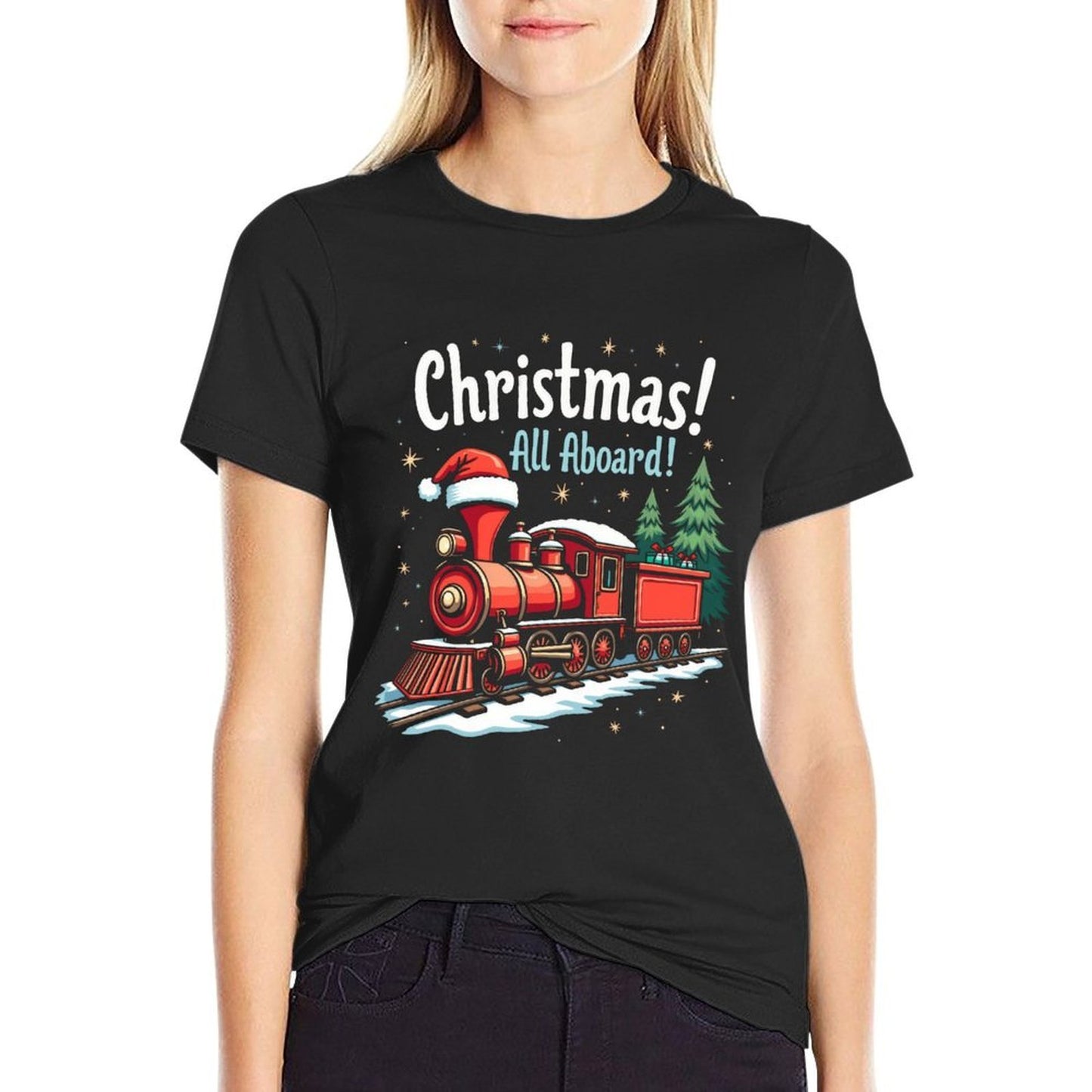 All Aboard The Christmas Train - Festive Christmas  Wrinkle-resistant T-Shirt