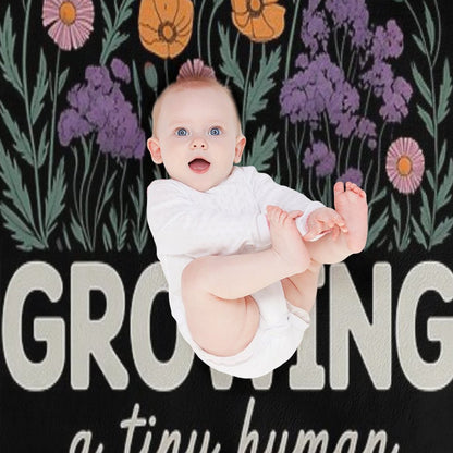Growing A Tiny Human, Pregnancy Announcement Flower Travel-friendly Throw Blanket