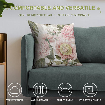 Vintage Botanical Blush Peony Flowers Botanical Garden Pattern Soft Style Accent Throw Pillow