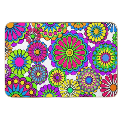 Happy Hippy Flowers  Fade-Resistant Bath Mat