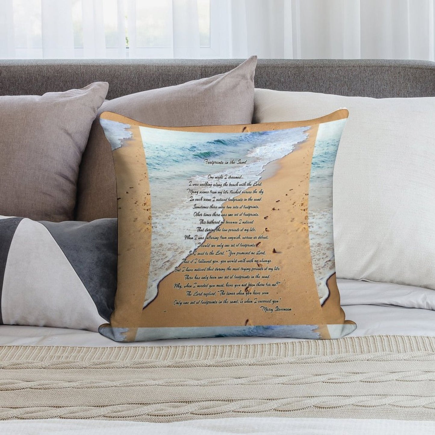 FootPrints in The Sand Soft Multiple Sizes Throw Pillow