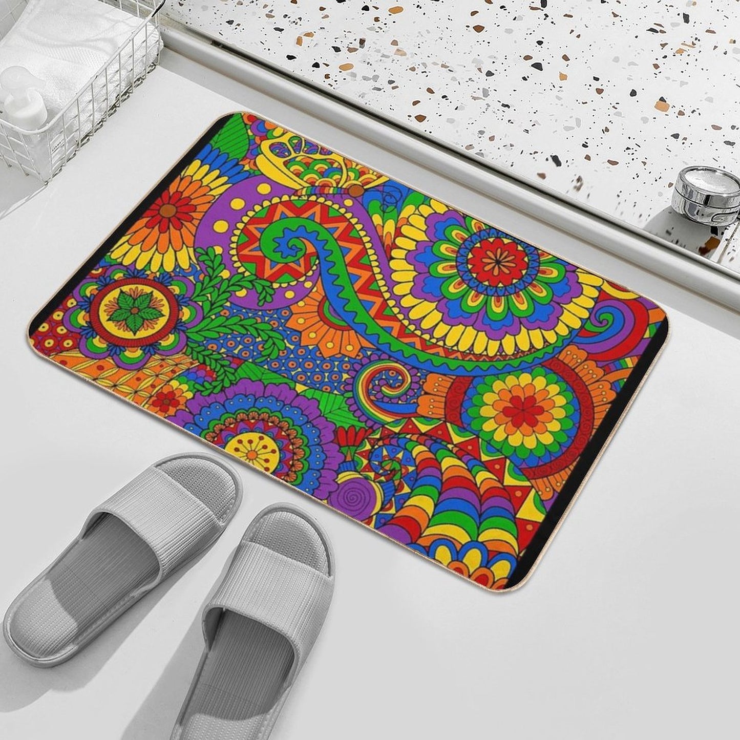 Happy Hippy Psychedelic Rainbow Design  Long-Lasting Bath Mat