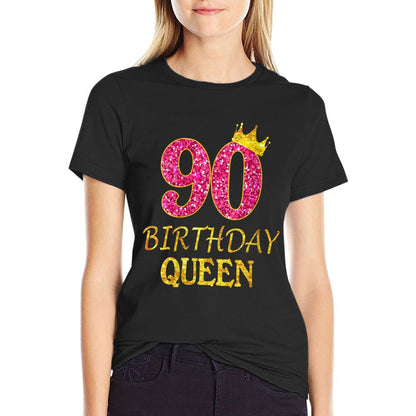 Womens 90 Years Old Birthday Queen Girl 90th Birthday Pink  Vintage-inspired T-Shirt