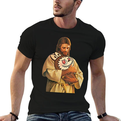 Womens Funny Meme Labubu Lover Cute Jesus Holding Labubu Joke Humor  Tagless Design T-Shirt