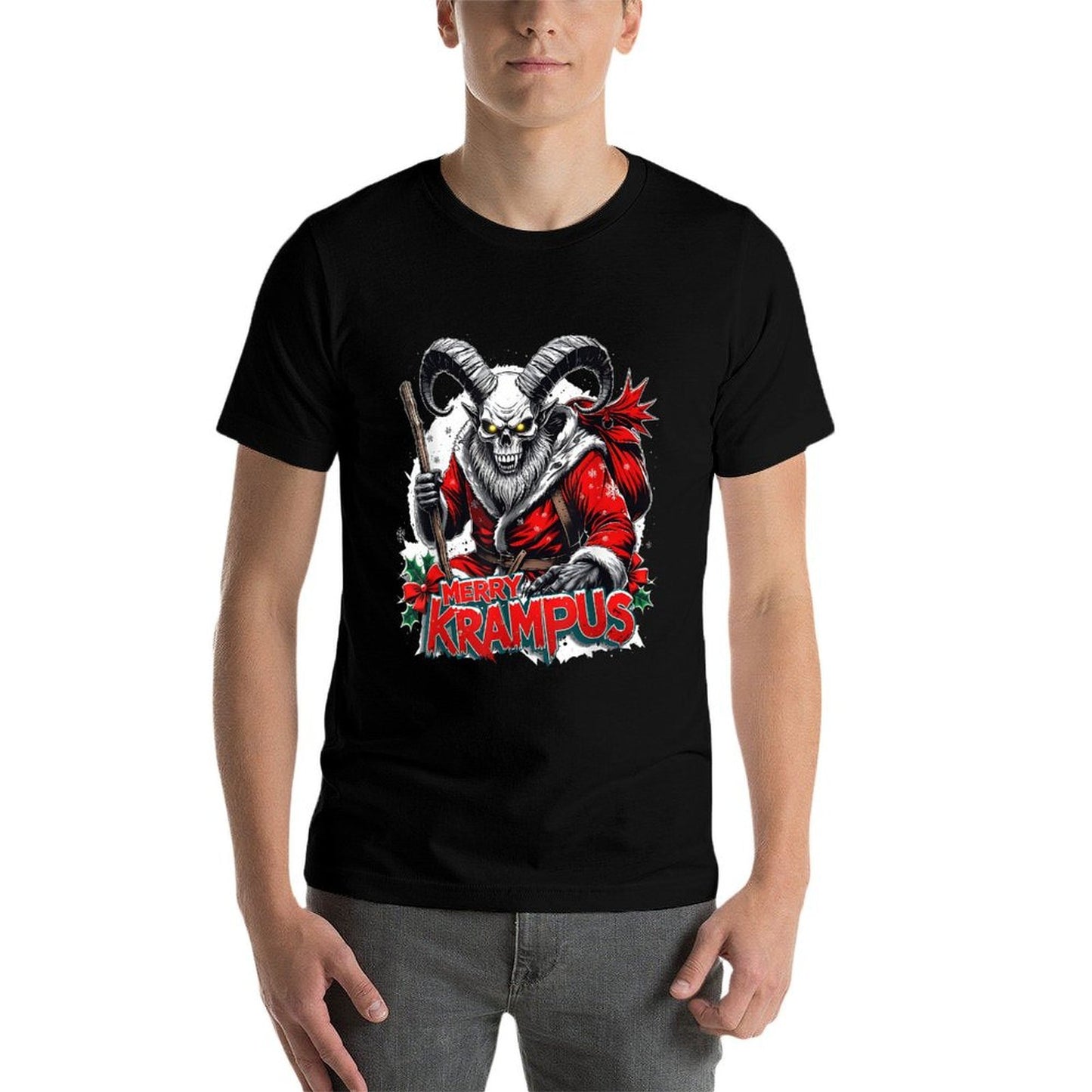 Merry Krampus Funny Creepy Christmas Horror  Rolled Sleeves T-Shirt