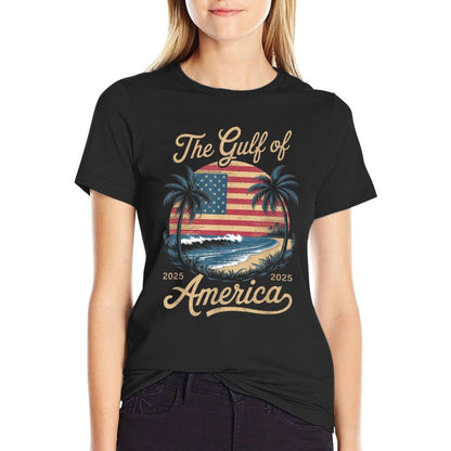 Retro Gulf Of USA America Est 2025 Gulf Mexico American Flag Oversized Silhouette T-Shirt