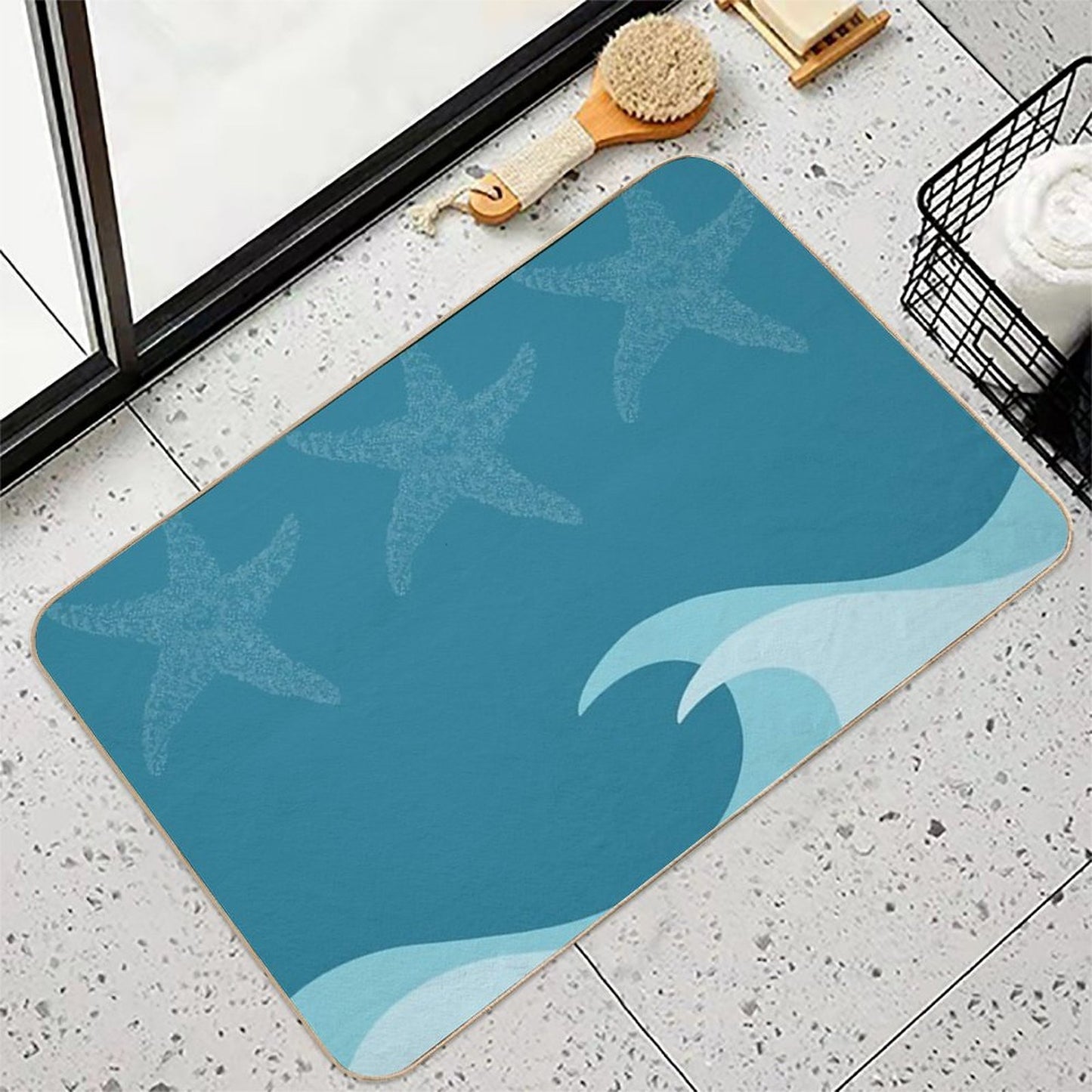 Waves And Starfish - Digital Art  Eco-Friendly Bath Mat