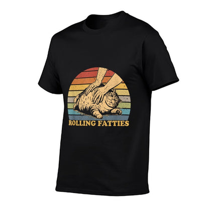 Cat Rolling Fatties Funny Unisex-Adults And Kids Black Polyester Cartoon Animal Cat  Breathable T-Shirt