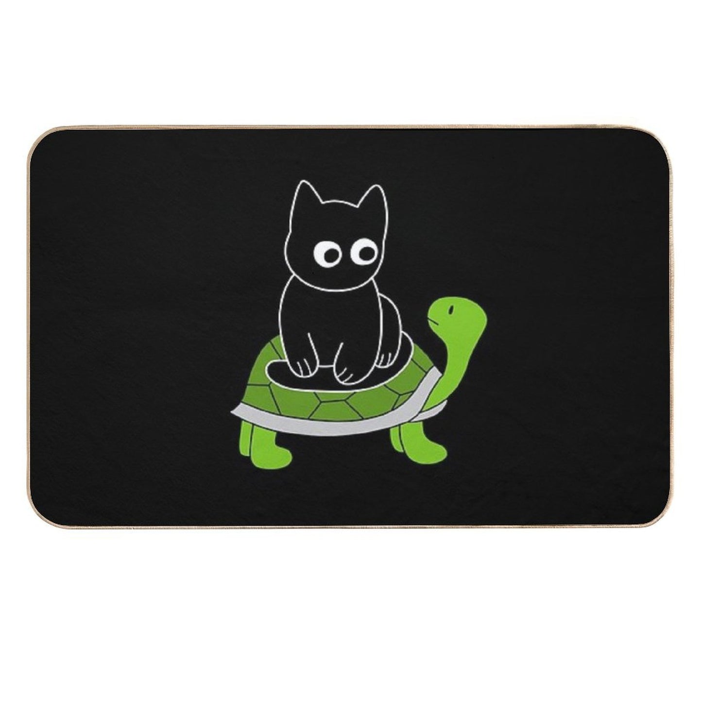 Black Cat Riding on Green Turtle  High-Traffic Bath Mat