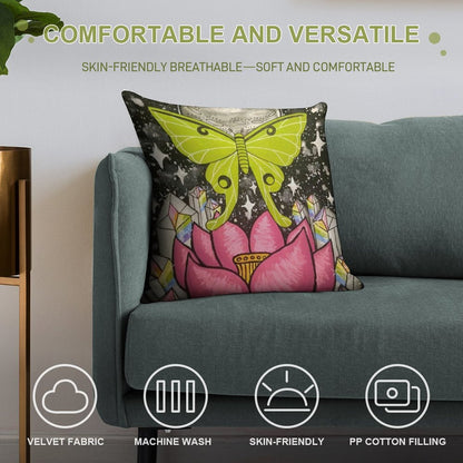 Lunar Moth Soft Reinforced Edging Throw Pillow