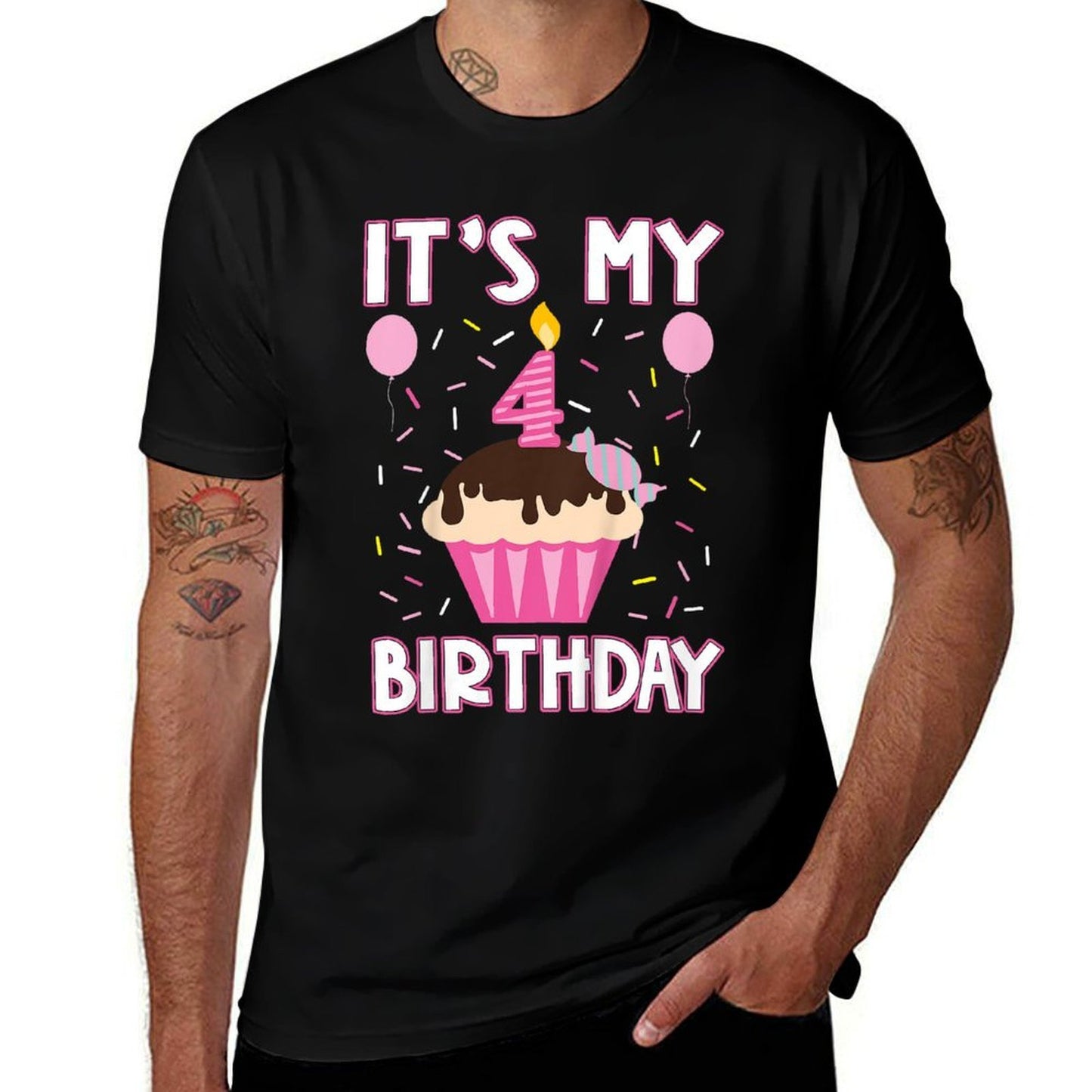 Kids Sweet Cupcake It's My 4th Fourth Birthday 4 Yr Old Girls  Trendy Pattern T-Shirt