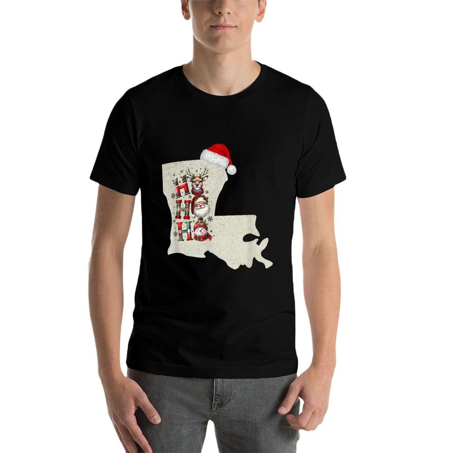 Christmas Louisiana Xmas State Map Louisiana Christmas  Cotton T-Shirt
