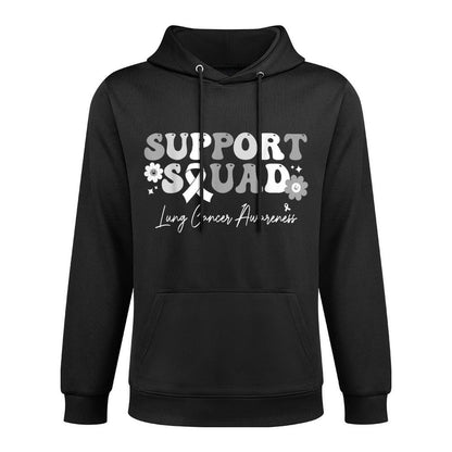 Groovy Support Squad Lung Cancer Awareness White Ribbon Shrink-Resistant Hoodie