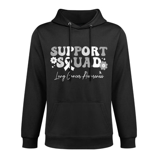 Groovy Support Squad Lung Cancer Awareness White Ribbon Shrink-Resistant Hoodie