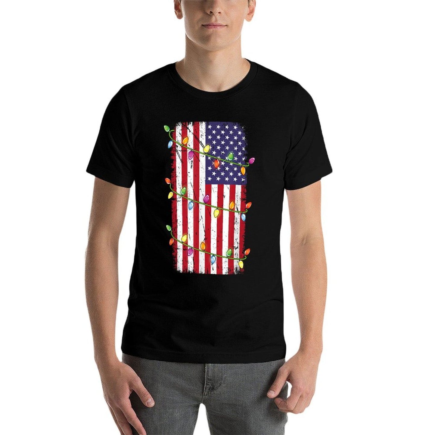 Christmas Lights USA Patriotic Veteran Christmas  Tagless Design T-Shirt