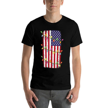 Christmas Lights USA Patriotic Veteran Christmas  Tagless Design T-Shirt