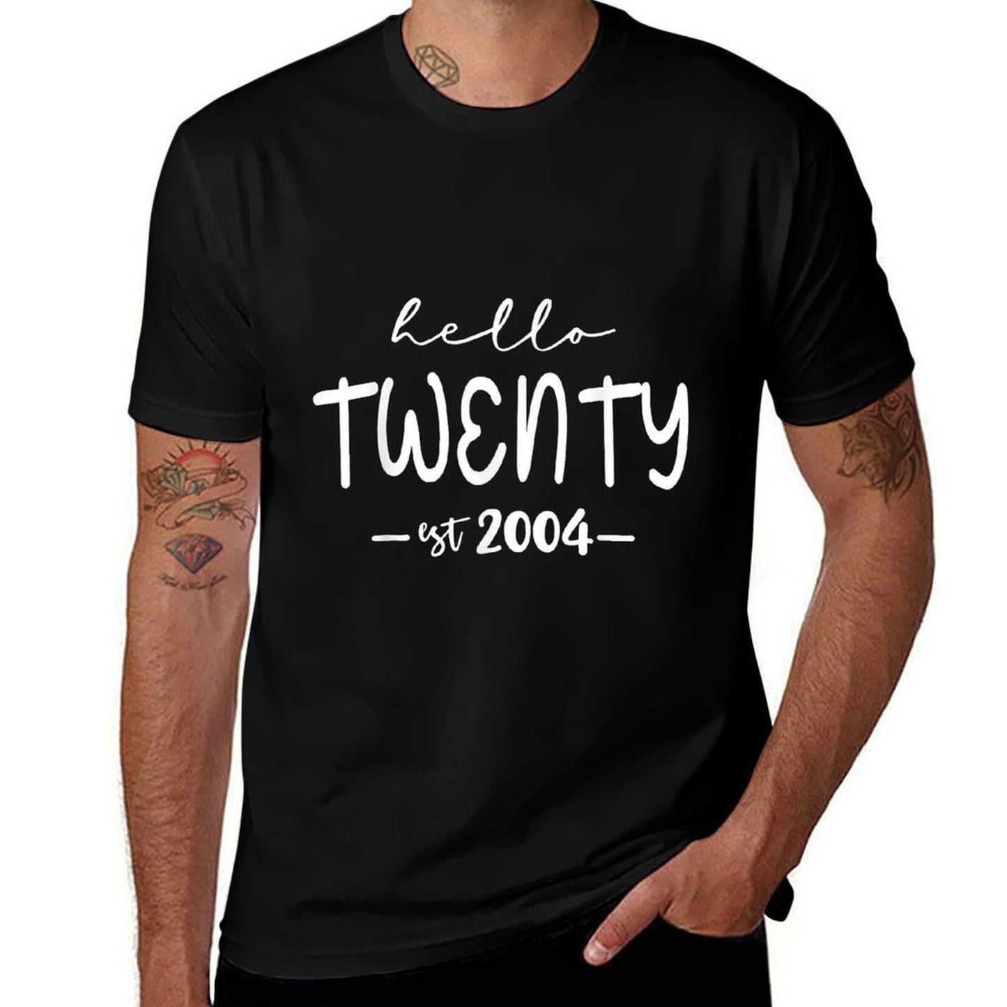 Est. 2004, Hello Twenty Years Men Women, 20th Birthday  Rolled Sleeves T-Shirt