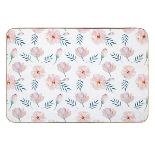 Romantic Pink Watercolor Floral Pattern  High-Traffic Bath Mat