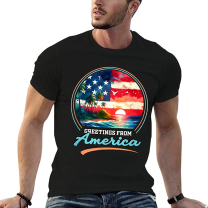 Gulf Of USA America Retro Vintage Beach High-quality Stitching T-Shirt